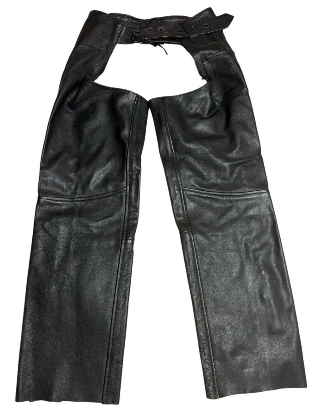 Nice Pair Mega Force Black Protective Leather Chaps Sz M Adjusts 32"-39" Waist